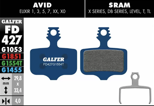 GALFER -: PASTIGLIE MESCOLA BLU PER ELIXIR / XX / X0 / DB - LEVEL / T / TL / TLM / ULTIMATE - SRAM ROAD